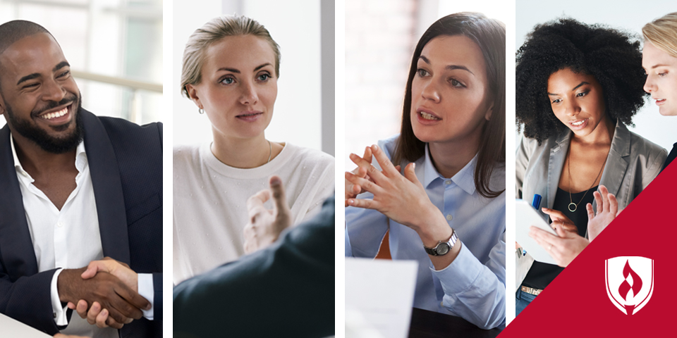 split screen of four different HR professionals working