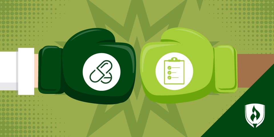 illustration of boxing gloves with icons representing physician assistant vs medical assistant