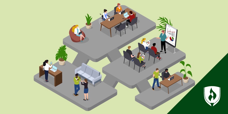 illustration of a workplace with a diverse range of workers