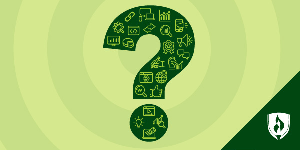 illustration of a question mark with marketing icons representing what is marketing