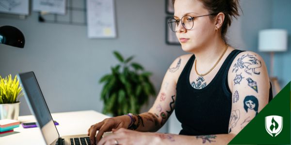 A student works on a marketing project