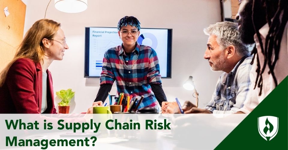 A supply chain logistician meets with their team