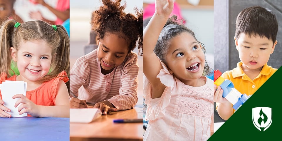 split panels of 4 kids learning