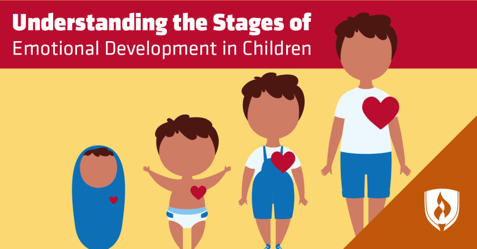 illustration of children at different ages with heart icons