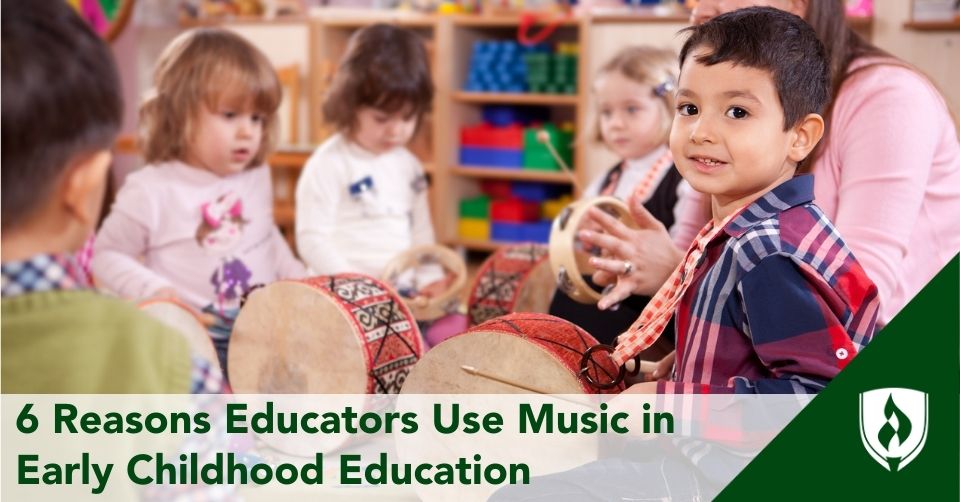 children sit in a circle with different instruments