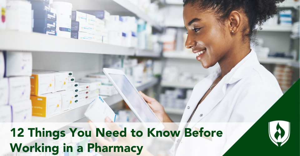 A pharmacy technician selects medication using a tablet