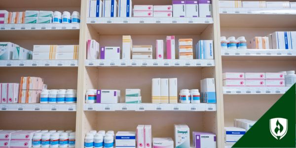 Many medications on pharmacy shelves