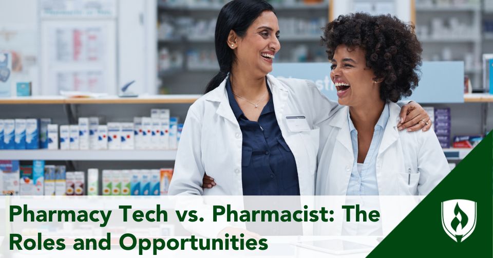 A Pharmacist and pharm tech laugh on the job