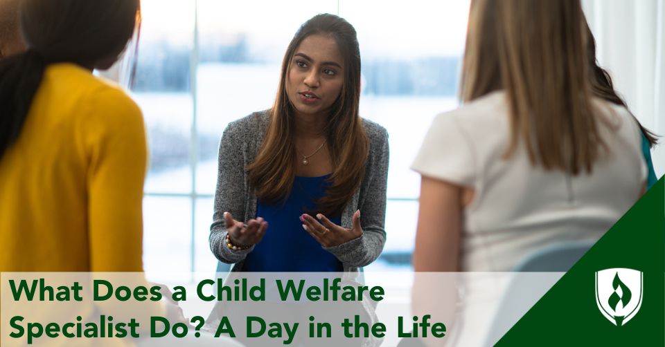A child welfare specialist meets with a family