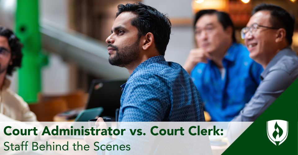 A court administrator and court clerk in a meeting