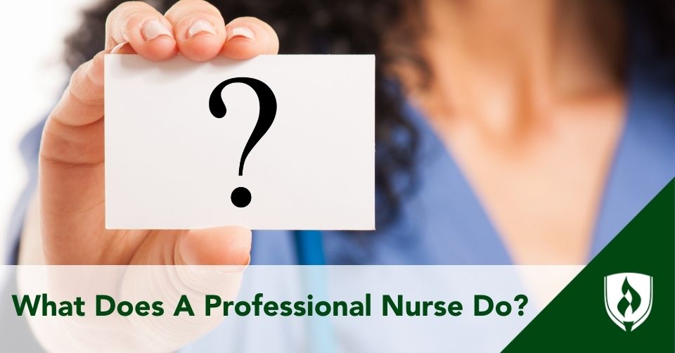 nurse holding up a card with a printed question mark