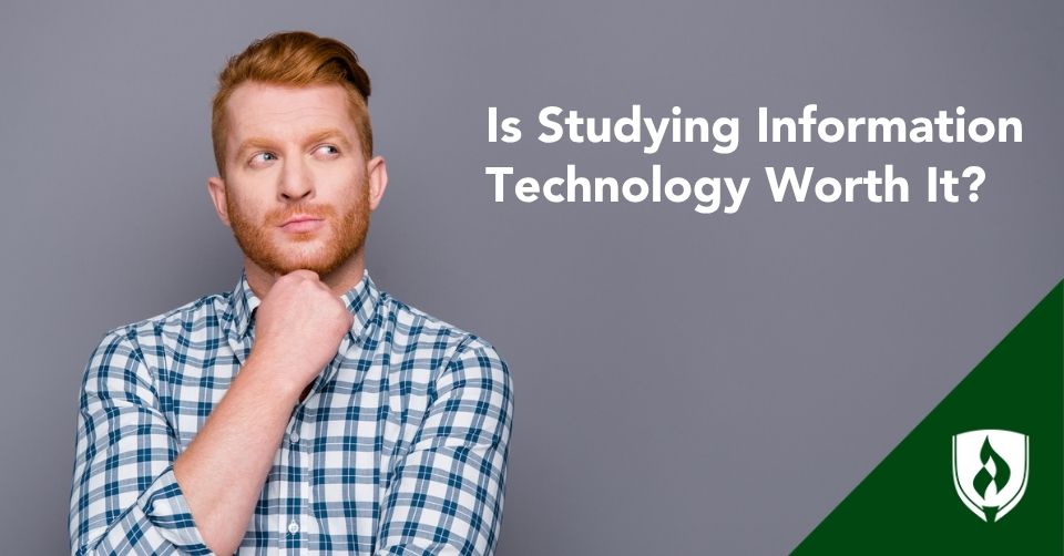 Prospective IT student makes a considering face