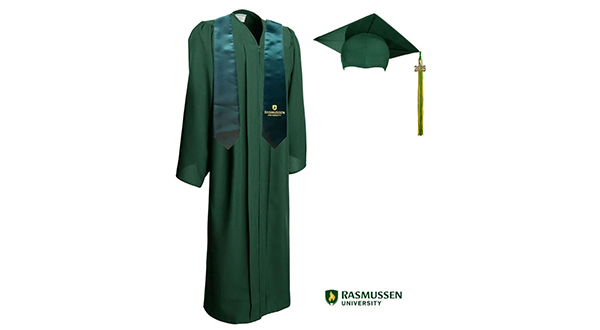 Rasmussen University commencement regalia cap and gown
