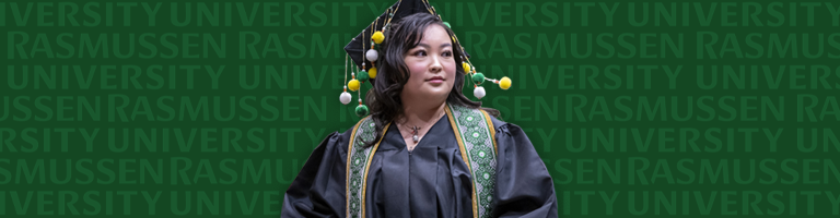 Rasmussen University graduate in gap and gown